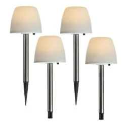 4er Set LED Solar Wegleuchte Mit Mini Lampenschirm H: 28cm In Weiß