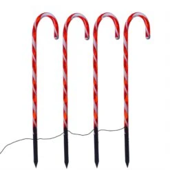4er Set LED Zuckerstangen Gartenstecker Für Außen H: 44cm In Weiß, Rot