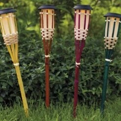 LED Solar Fackel Gartenfackel Aus Bambus H: 54cm In Gelb -BRILLIANT Verkäufe marelida led solar fackel gartenfackel aus bambus h 54cm in gelb 2