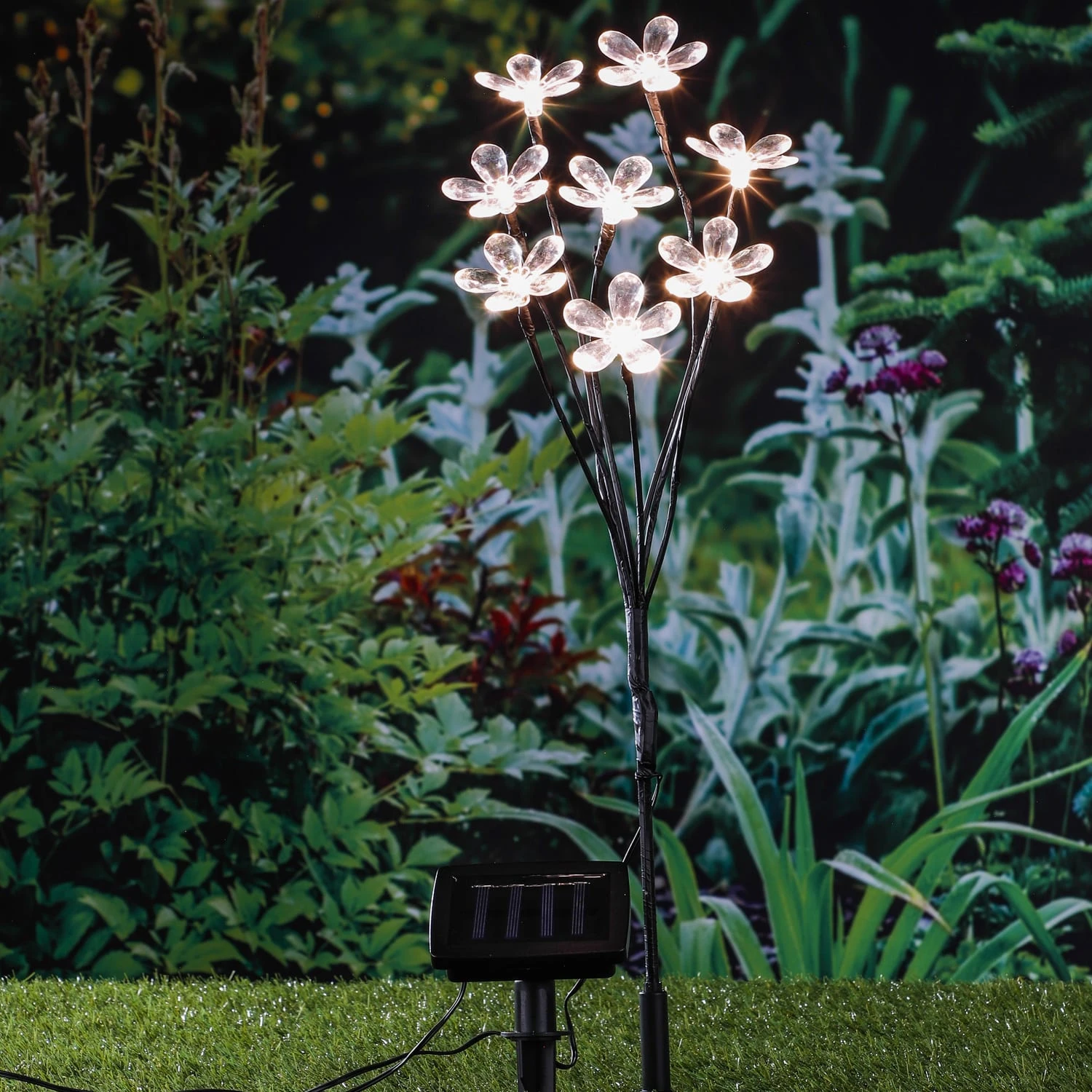 LED Solar Gartenstecker Blume In Weiß - H: 60cm 2 LED Solar Gartenstecker Blume In Weiß - H: 60cm – Bild 2