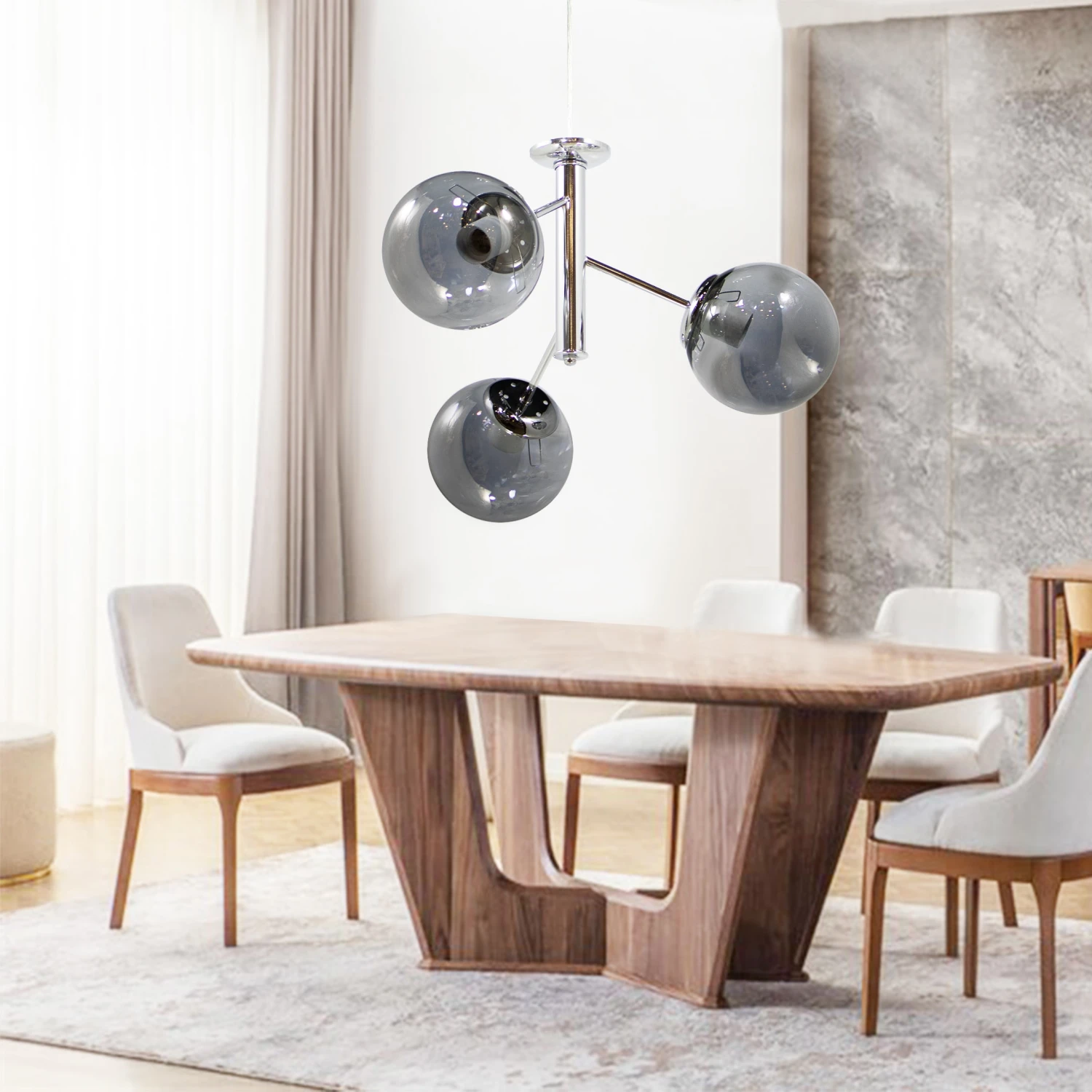 Deckenleuchte Asymmetrisch 3-flammig Rundes Glas Chrom-Grau 2 Deckenleuchte Asymmetrisch 3-flammig Rundes Glas Chrom-Grau – Bild 2