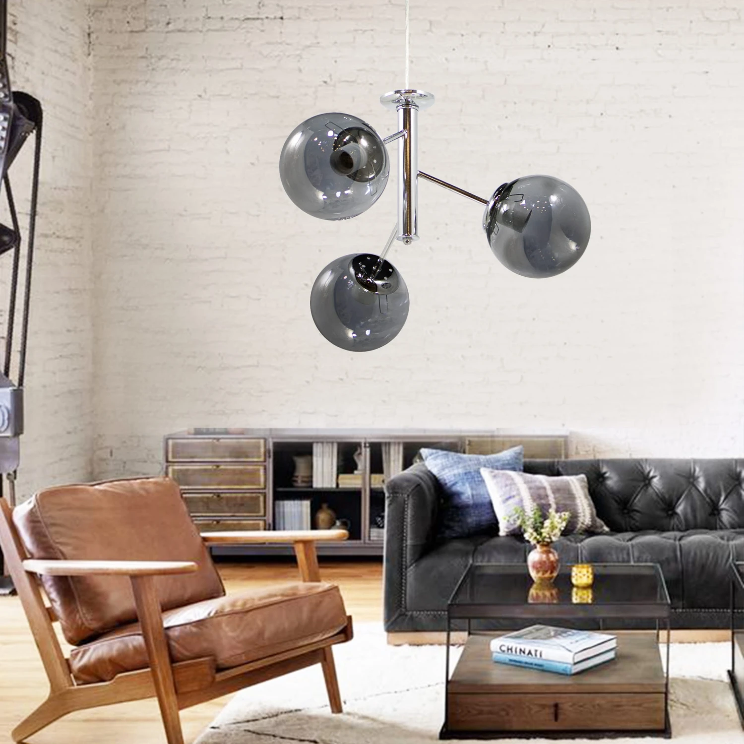 Deckenleuchte Asymmetrisch 3-flammig Rundes Glas Chrom-Grau 3 Deckenleuchte Asymmetrisch 3-flammig Rundes Glas Chrom-Grau – Bild 3