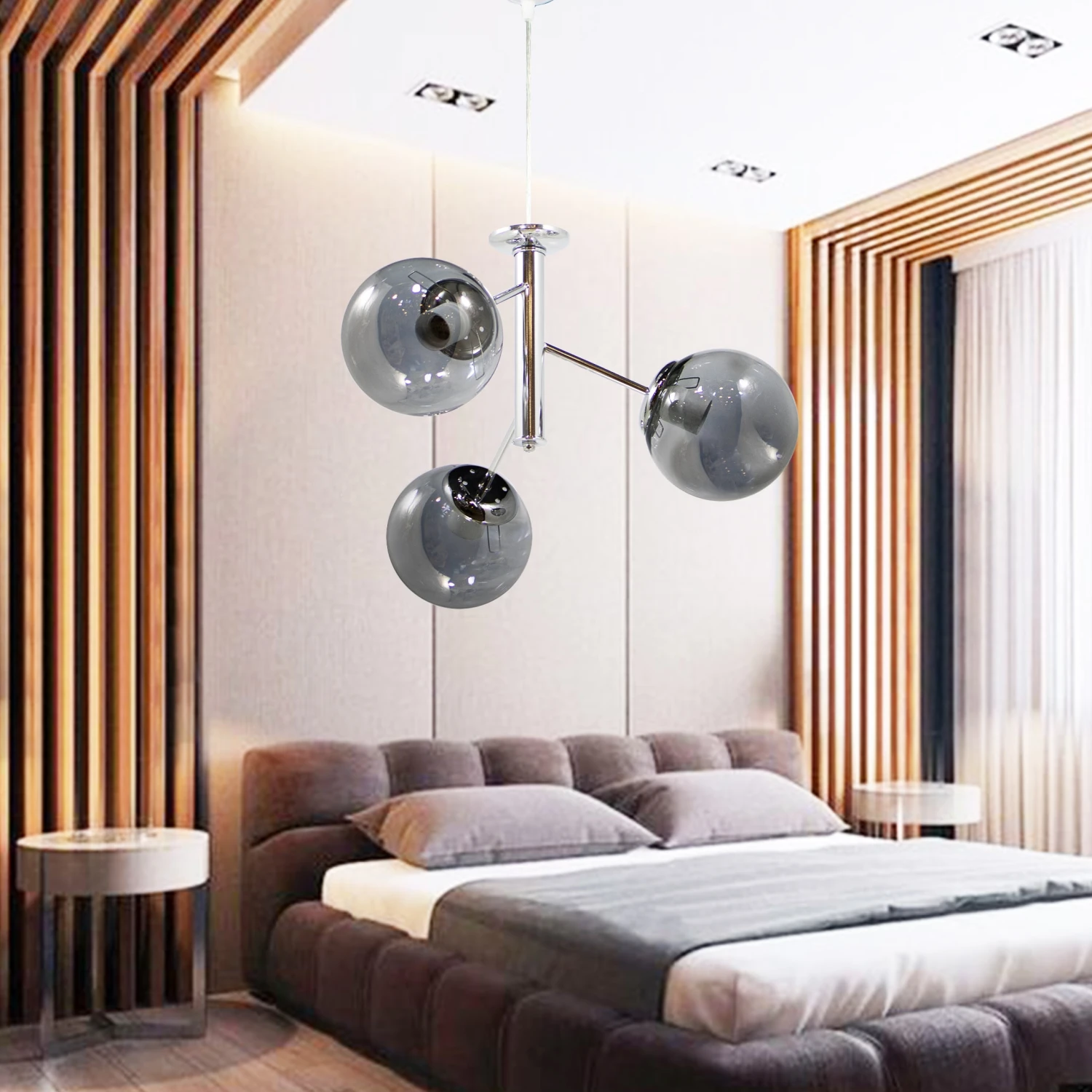 Deckenleuchte Asymmetrisch 3-flammig Rundes Glas Chrom-Grau 4 Deckenleuchte Asymmetrisch 3-flammig Rundes Glas Chrom-Grau – Bild 4