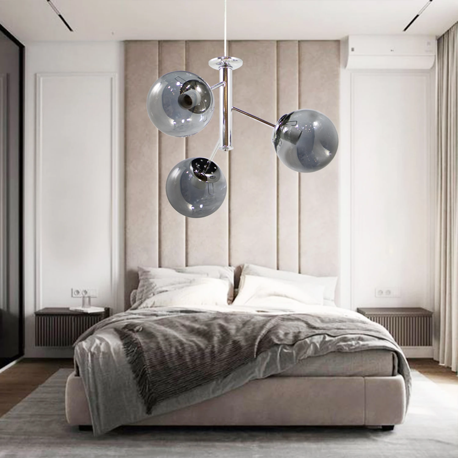 Deckenleuchte Asymmetrisch 3-flammig Rundes Glas Chrom-Grau 5 Deckenleuchte Asymmetrisch 3-flammig Rundes Glas Chrom-Grau – Bild 5