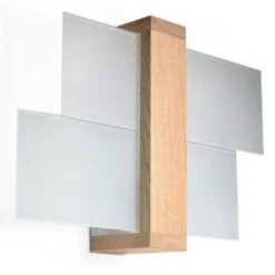 Wandleuchte "LEDA" In Natural Holz Und Glas Moderne Lampe 1xE27 LED NICE LAMPS