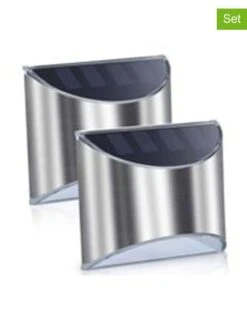2er-Set: LED-Solar-Edelstahl-Wandleuchten - (B)10 X (H)8 Cm