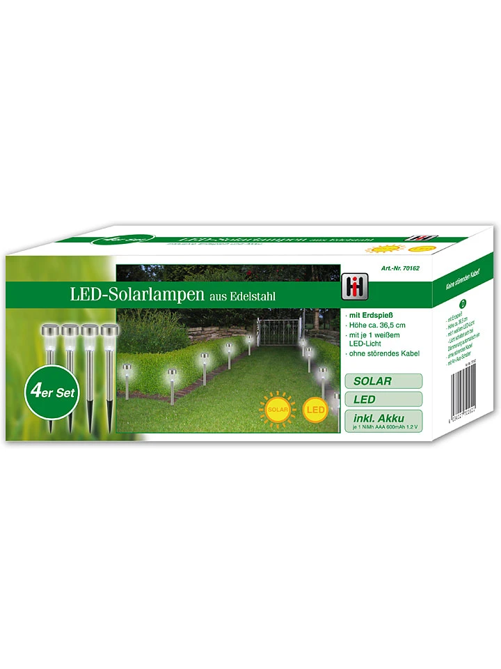 4er.Set: LED-Solar-Edelstahl-Gartenstecker - (H)36,5 Cm 2 4er.Set: LED-Solar-Edelstahl-Gartenstecker - (H)36,5 Cm – Bild 2