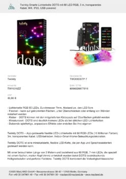 Twinkly Lichterkette DOTS 60 LED RGB In Bunt - (L) 3m -BRILLIANT Verkäufe twinkly lichterkette dots 60 led rgb in bunt l 3m 4